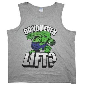 Marvel Hulk Do You Even Lift Mens Gray Graphic Tank Top 2XL Port & Company